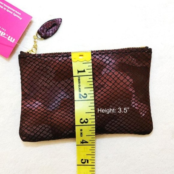 m. andonia Genuine Leather Mini Bag Pouch Grey Pink Red Metallic Zip Leaf Pull - Picture 10 of 11